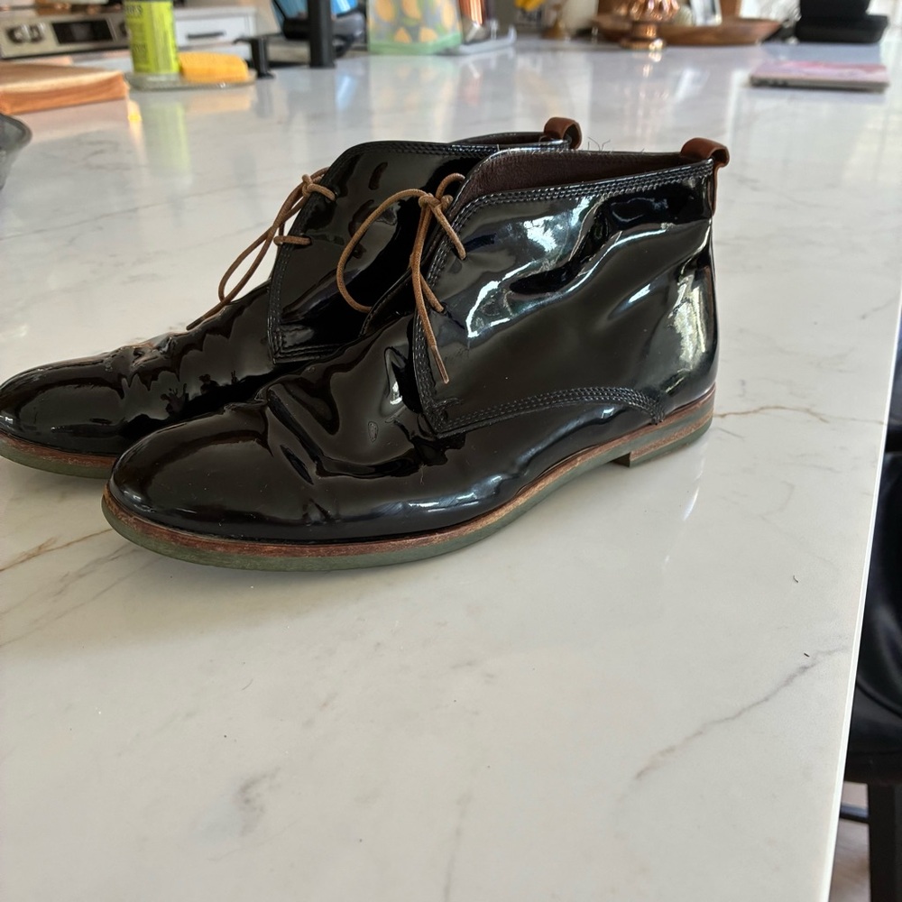 AGL Attilio Giusti Leombruni Black Patent Leather Lace Up Oxford Loafer Shoes